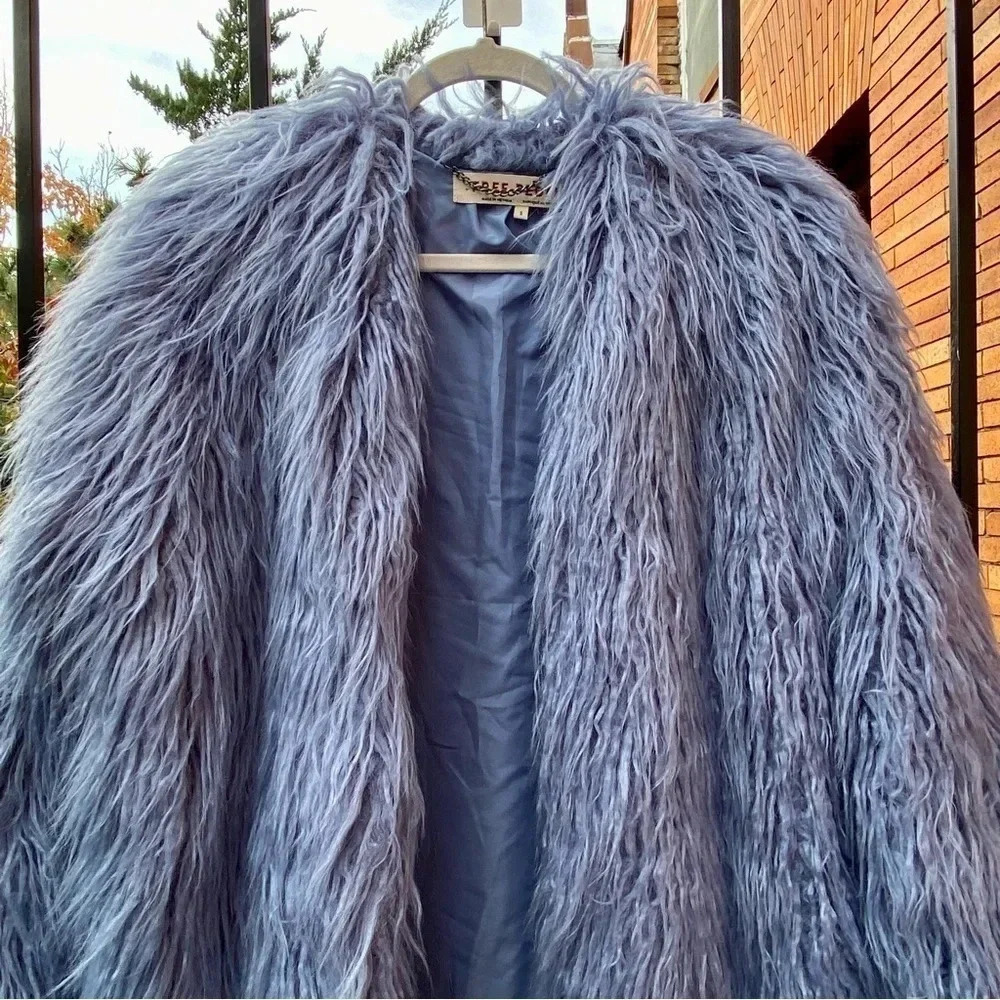 NWT Free People Renata Fur Jacket Blue Taylor Swift - Picture 11 of 16